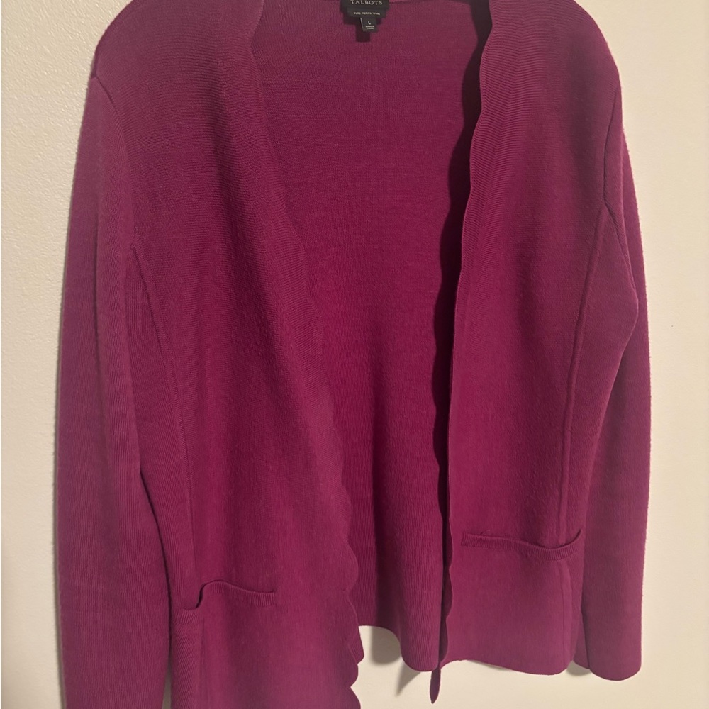 Talbots Fuchsia Scalloped Cardigan